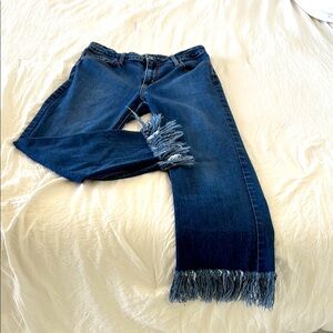 JUST BLACK STRAIGHT LEG FRINGED HEM JEANS